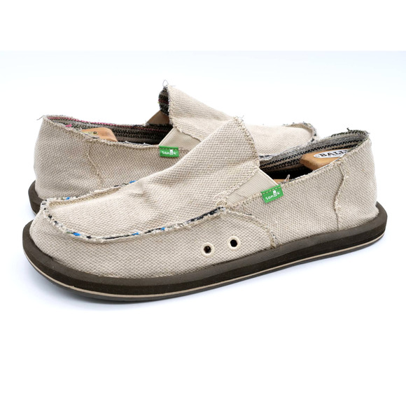 Sanuk Other - Sanuk Shoes Mens 12 Beige Canvas Casual Slip On Moc Toe Loafers Yoga Mat